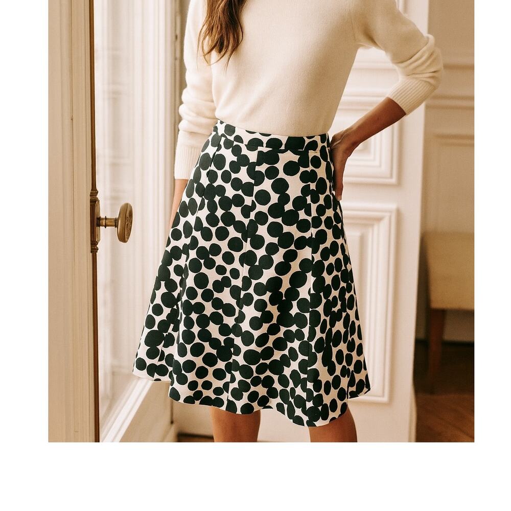 Banana Republic Black Off White Circle Dot Silk Skirt 0 Petite